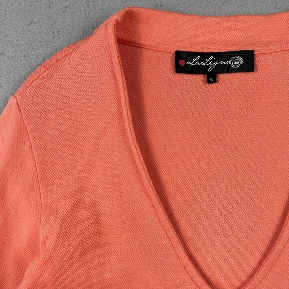 La Ligna Knit Blazer Jacket Women’s Small Orange Button V Neck Collarless - Picture 3 of 16